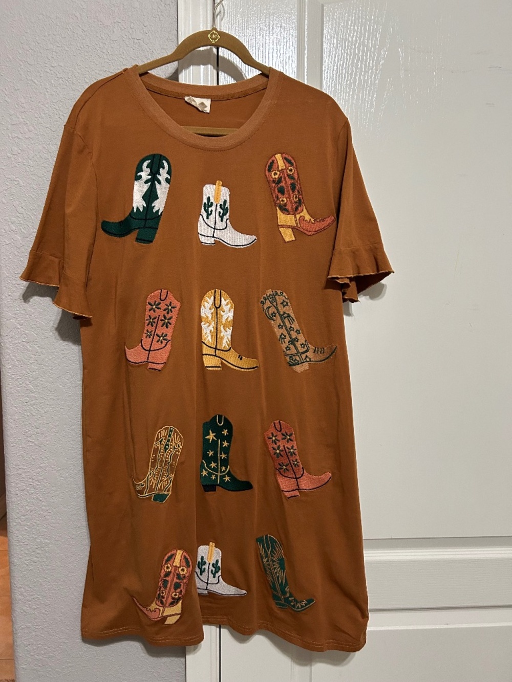 Burnt Orange Embroidered Boot Dress